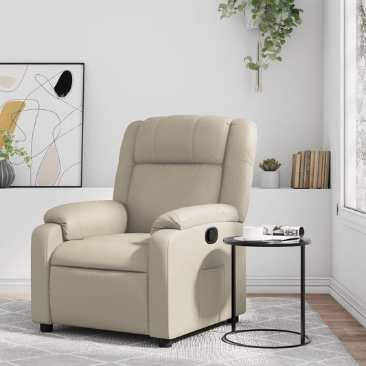 Relaxstoel crème kunstleer TV fauteuil met ligfunctie, enkele ligstoel relaxstoel voor woonkamer, slaapkamer handmatig kantelsysteem mA7 - QUORE