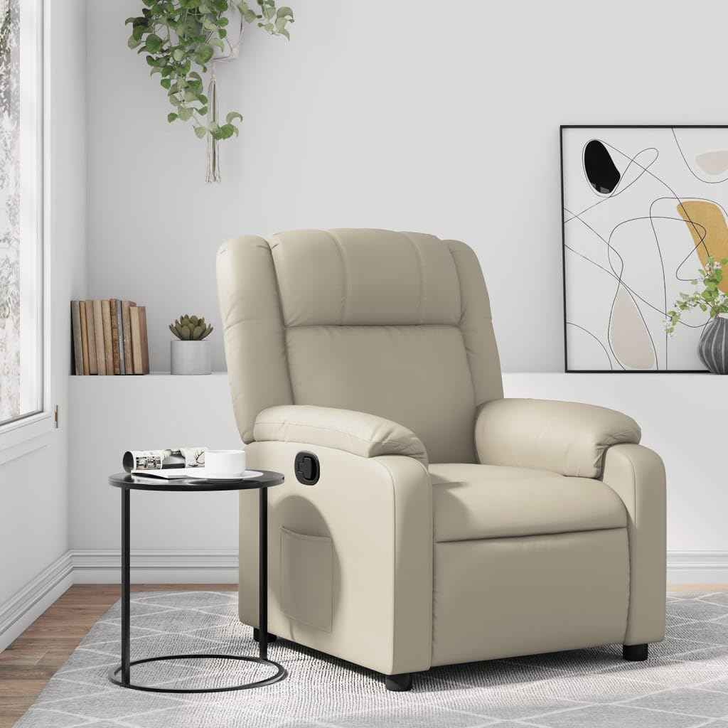 Verstelbare Fauteuil – Relaxstoel – Lounge Stoel – Relaxzetel – Comfortstoel – Crèmekleurig Kunstleer – Handmatig Verstelbaar Tot 135° – Stevig Hout-Metaal Frame