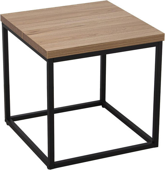 DRW Hoektafel van hout en metalen poten met MDF + melamine en PVC in naturel en zwart, 50 x 50 x 50 cm