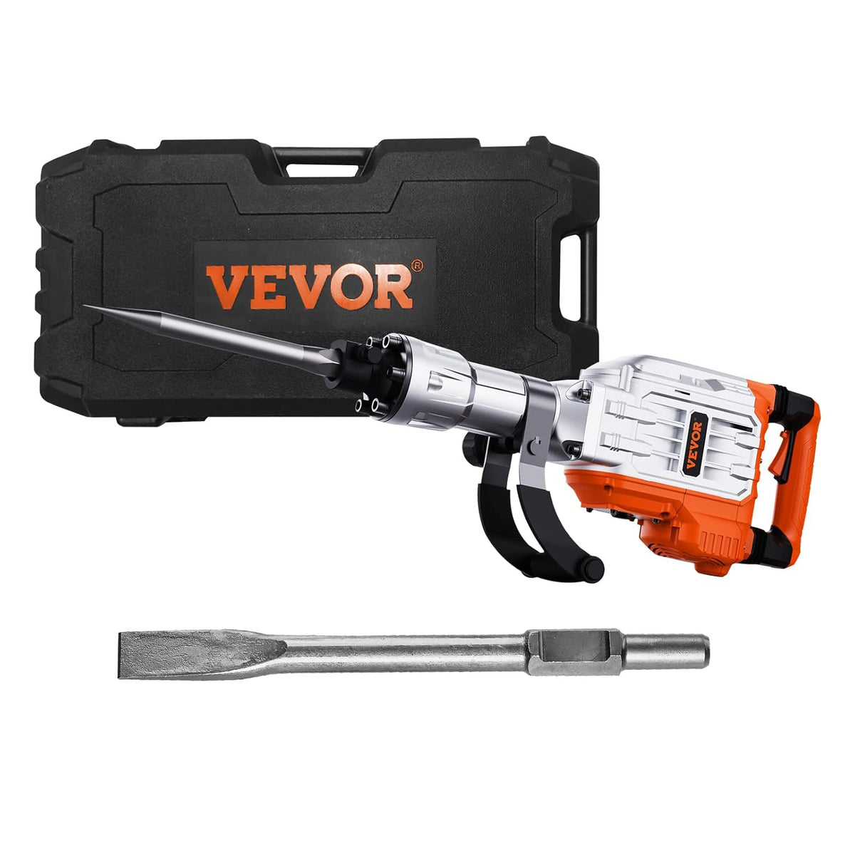 VEVOR Demolition Hammer, 3500W, Hammer, 60J 1900BPM, Hammer Drill with 2 Interchangeable Chisels, 360° Rotating Handle, Anti-Vibration, Concrete Crusher for Chiseling, Construction, Plumbing