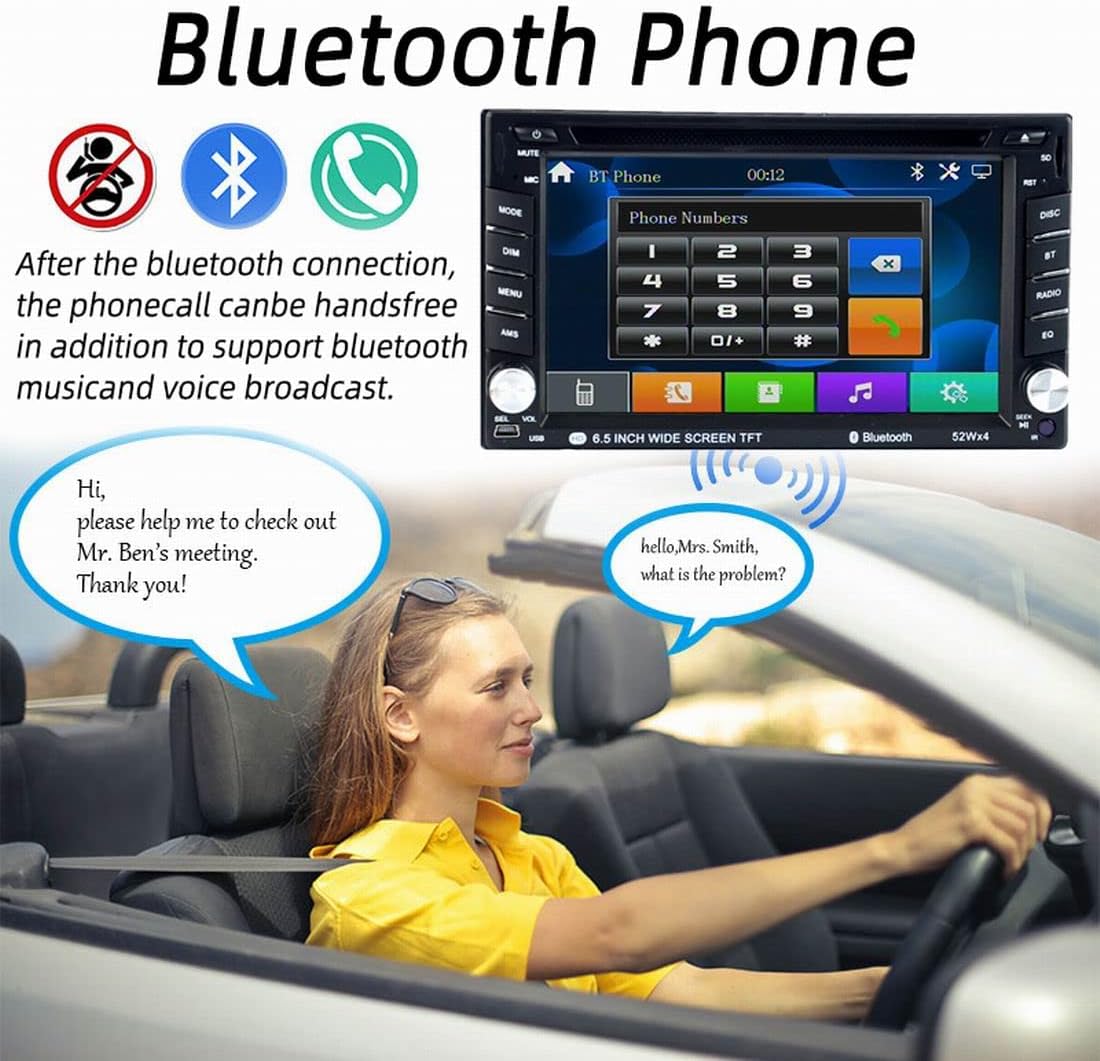 2 Din Autoradio Bluetooth 6.5 inch Touchscreen Afstandsbediening Stereo DVD/CD Speler radio cassettespeler met Mirror Link, FM/SD/USB/AUX