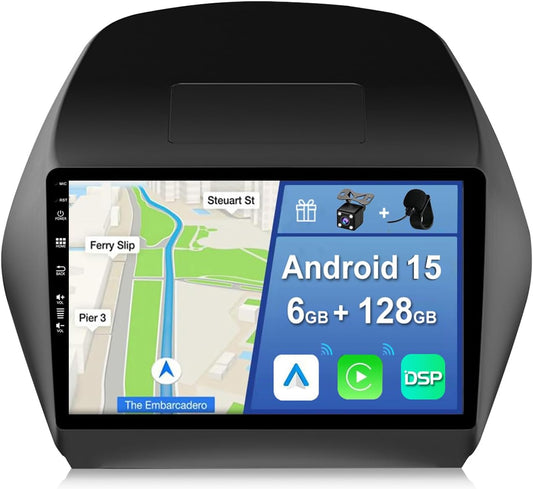 [6GB+128GB] Android 15 2 Din Autoradio for Hyundai Tucson IX35 2010-2015-[Ingebouwd CarPlay/Android auto/DSP/GPS]-10.1 Duim IPS Touch screen-CAM+MIC-DAB/Stuurbediening/Bluetooth 5.0