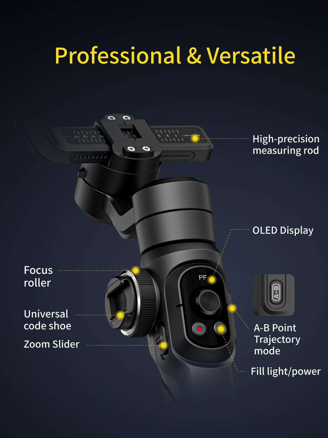 AOCHUAN Gimbal Stabilizer voor smartphone, 3-assige industriestandaard gimbals w/360 ° rotatie, telefoonstabilisator ingebouwde verlengstang, professionele gimbal w/vullicht voor iPhone/Android-Smart