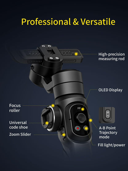 AOCHUAN Gimbal Stabilizer voor smartphone, 3-assige industriestandaard gimbals w/360 ° rotatie, telefoonstabilisator ingebouwde verlengstang, professionele gimbal w/vullicht voor iPhone/Android-Smart