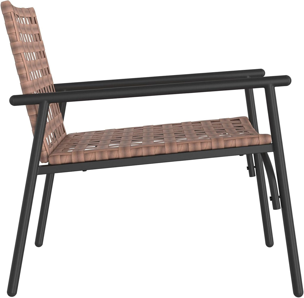Garden Chair Set of 2 Synthetic Rattan, Brown with Metal Frame, Outdoor Chairs Set, Modern Braided Design, Resistant to - QUORE
