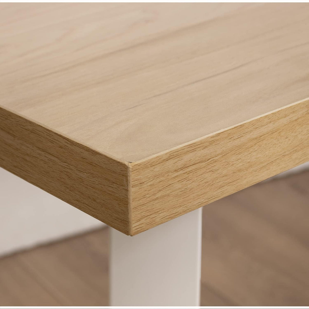 DRW Eettafel van natuurlijk hout en metaal, in natuur en wit, 160 x 90 x 75 cm, dikte van de tafel: 3,2 cm