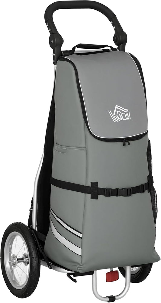 2-In-1 Bagagetrailer Fietstrailer Winkelwagen Transportwagen Trolley – Inklapbaar Aluminium Frame – Max. 24,3 kg Draagvermogen Grijs-Zilver - QUORE