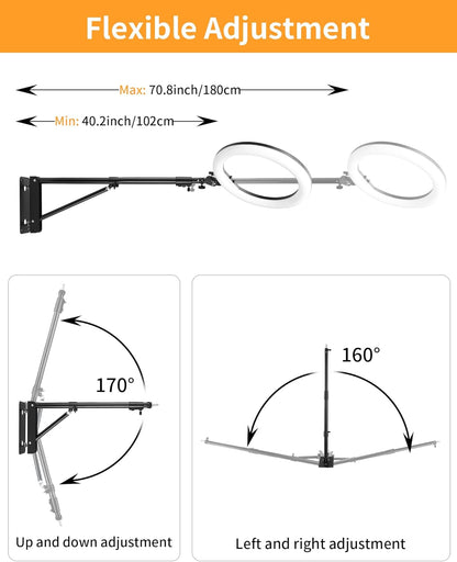 Ring Light Wandhouder – Wandbeugel, Muurbeugel, Studio Arm, Lampenhouder – Uitschuifbare Arm Tot 180 cm – 180° Draaibaar