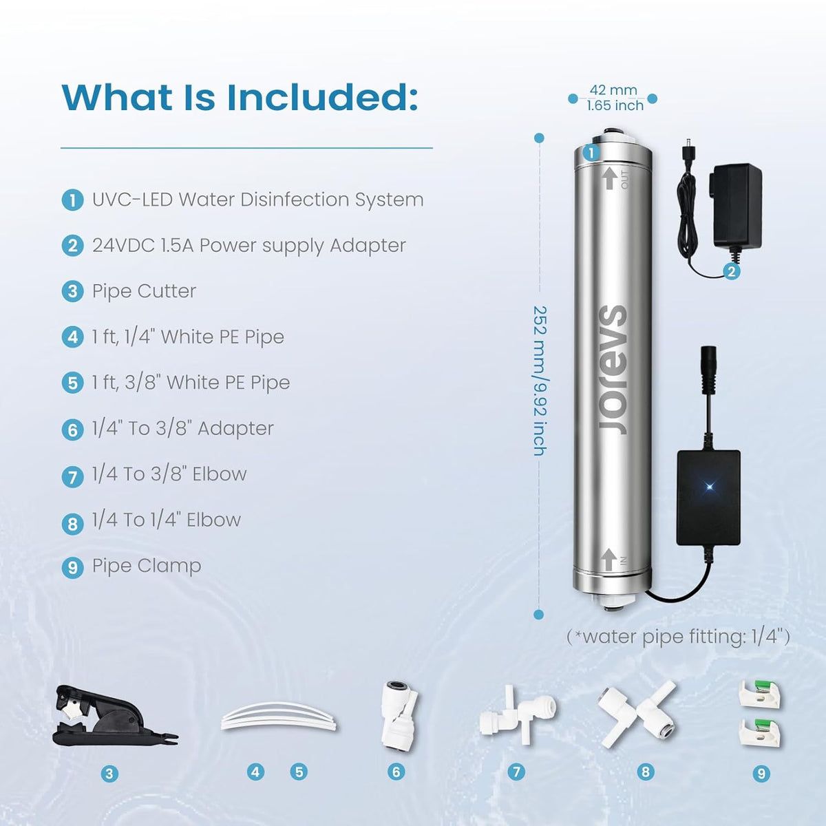 UV water filter: UV LED water purifier under the sink, reduces up to 99.999% of bacteria, maintenance-free for reverse osmosis system with instant flow sensor - QUORE
