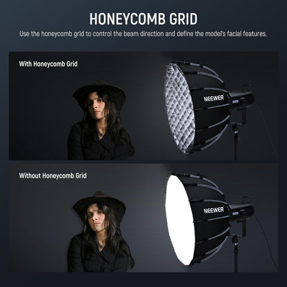 NEEWER Parabolic Softbox Kit, 23,6 inch Bowens Mount Soft Box met lichtdiffusors voor studiofotografie, video-opname, streamingverlichting, compatibel met Aputure 120d, compatibel met Godox SL60w