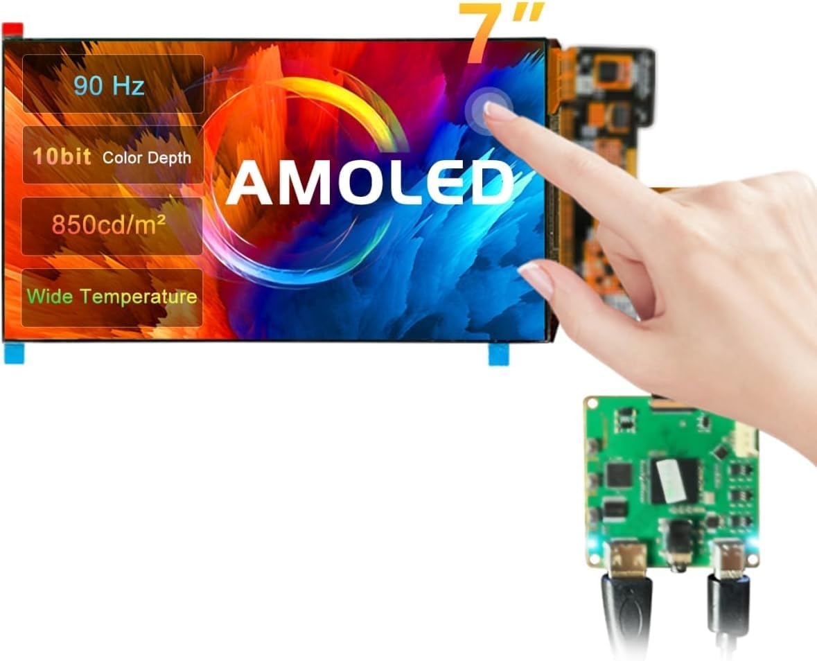 Amoled-display, 7 inch FHD 90 Hz, hoge vernieuwingsfrequentie, 850 nits, hoge helderheid, IPS-touchpaneel voor Raspberry Pi 5/4 laptopcamera, switch, PS4/5, gaming-display, doe-het-zelfscherm