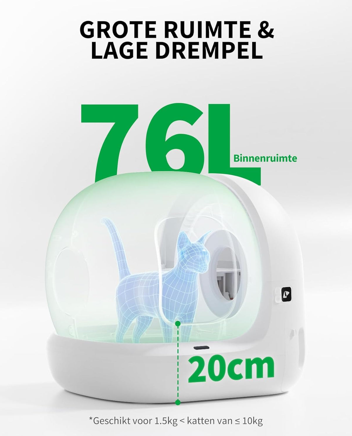 Automatische Kattenbak – Zelfreinigend – Slimme Kattenbak – Geurvrij – App-bediening – Extra Ruim 48x52 cm – Dubbele Geurcontrole & Lekvrij Ontwerp - QUORE