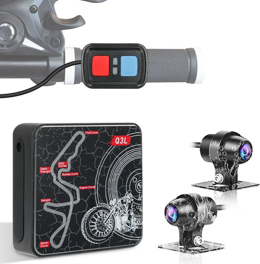 VSYSTO Motorfiets dashcam fietscamera, 130° groothoek motorcamera voor en achter 1080P, waterdichte sport DVR-recorder met wifi, Starlight nachtzicht, parkeermonitor, storingsherinnering
