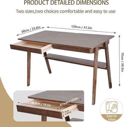 Massief Houten Bureau, Mid-Century Modern Design, Met 2 Lades en Onderplank, Ideaal voor Thuiskantoor (Okkernoot, 120 * 60)