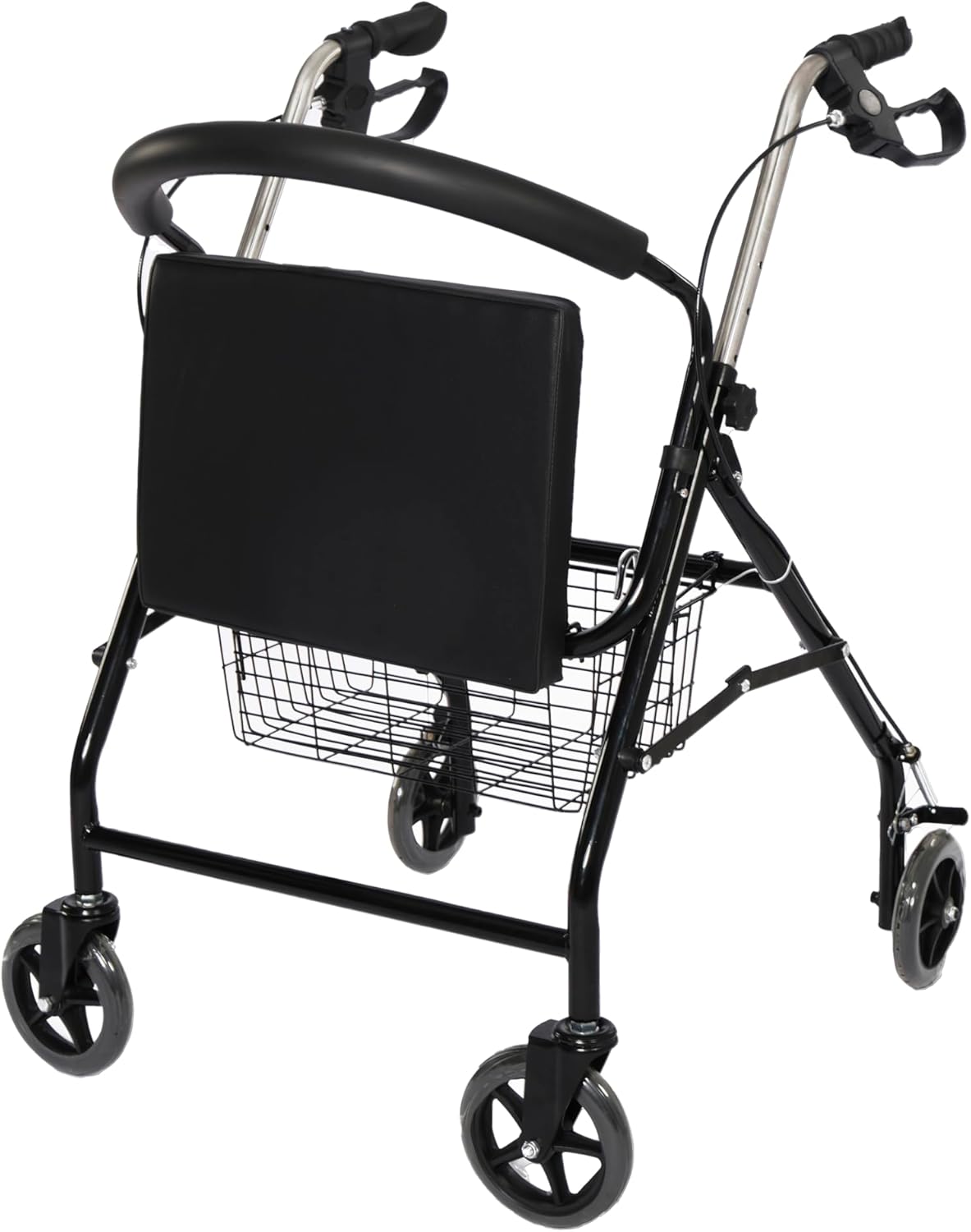 FERRUCCI COMFORT Rollator, inklapbaar, ultralicht, met wielen, remmen, mand en ergonomische zitting voor senioren, 4 remwielen, Europese CE-markering, zwart