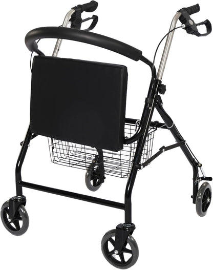 FERRUCCI COMFORT Rollator, inklapbaar, ultralicht, met wielen, remmen, mand en ergonomische zitting voor senioren, 4 remwielen, Europese CE-markering, zwart
