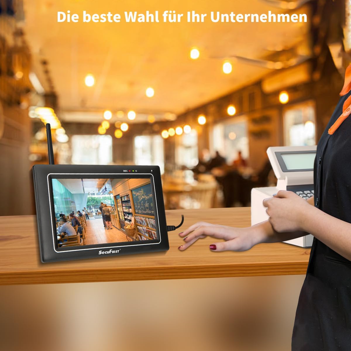SecuFirst Bewakingscamera voor buiten, kit met binnenmonitor, 7 inch touchscreen met 2 TB uitbreidbaar geheugen, werken zonder wifi, 2K camerabewaking buiten, 32 GB lokaal geheugen.