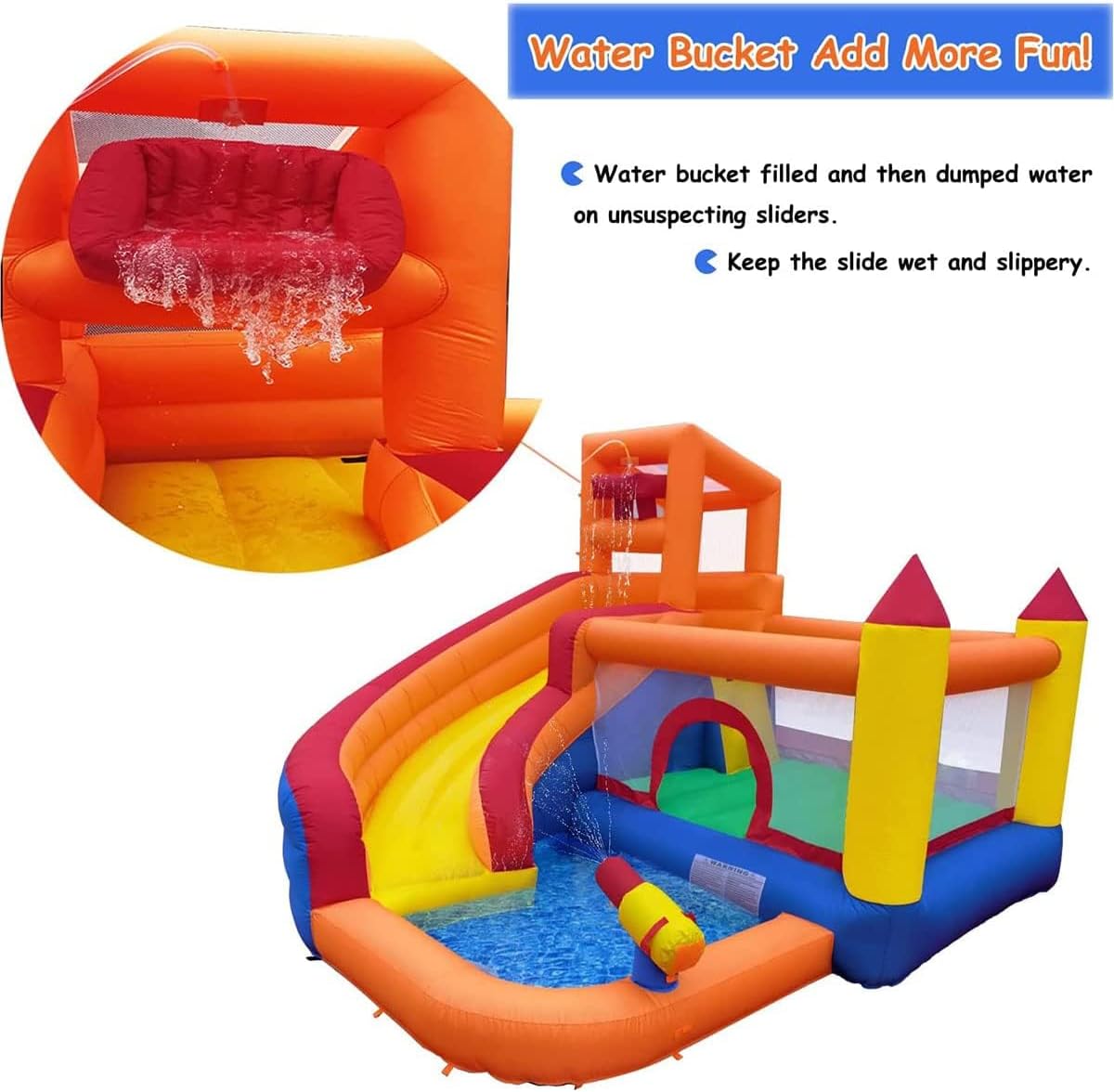 Ballsea Groot springkasteel met ventilator, droog-/waterglijbaan, geschikt voor kinderen van 3 tot 10 jaar, kinderkasteel voor binnen of buiten, 320 x 280 x 232 cm
