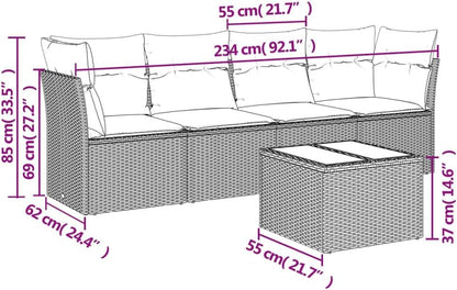 vidaXL 5-Piece Lounge Set with Cushions Poly Rattan Beige, Garden Set, Garden Furniture, Patio Set, Garden Furniture, Lounge Sofa, Lounge Set Garden - QUORE