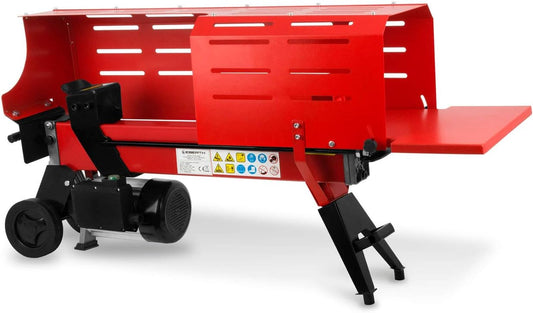 EBERTH Houtsplijter, brandhoutsplijter, hydraulische splijter, elektrisch, 2200 W, met 7 ton splijtkracht en kooi, max. tot 52 cm houtlengte en 25 cm diameter, transportwielen, 230 V, liggend