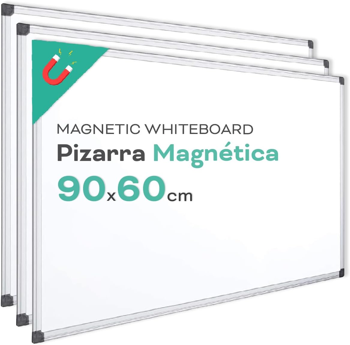 Whiteboard, magneetbord met aluminium frame, glad oppervlak, gemakkelijk te verwijderen, bord voor notities, tekenen, leren of organiseren, gereedschap voor kantoor en school - gastronomie (3u, 90 x
