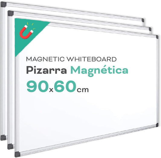 Whiteboard, magneetbord met aluminium frame, glad oppervlak, gemakkelijk te verwijderen, bord voor notities, tekenen, leren of organiseren, gereedschap voor kantoor en school - gastronomie (3u, 90 x