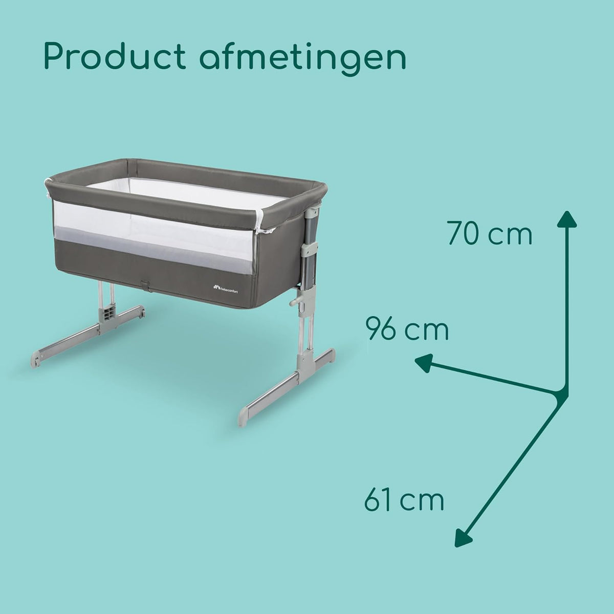 Bebeconfort Calidoo, 2-in-1 Baby Co-sleeper & Aanschuifbedje, 0 - 6 Maanden (0 - 9 kg), Verstelbaar, 5 Hoogtestanden, Groot Gewatterd Matras, Meshstof Zijkanten, Inklapbare Zijkant, Grey Mist