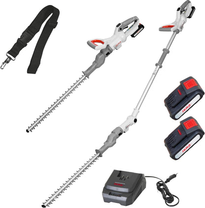 IKRA 2in1 heggenschaar zonder kabel ICPH 2050 met telescoopsteel voor hoge heggen, incl. 2x 20V accu, snellaadstation & schouderriem