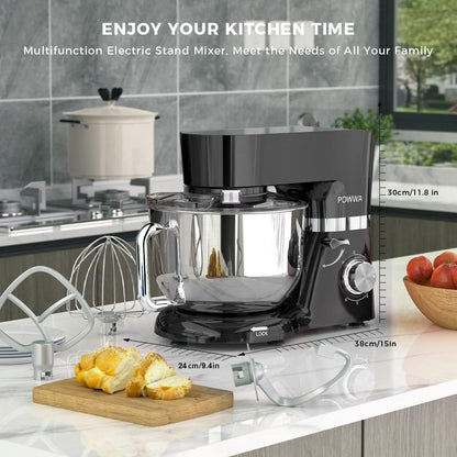 Keukenmachine, 6,2 L, mengmachine, kneedmachine, 6 + 1 snelheid deegmachine, 1500 W deegkneedmachine met garde, deeghaak, garde en spatbescherming voor bakken, cake (zwart)