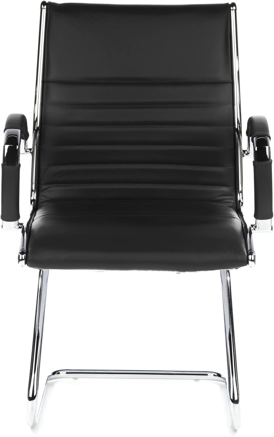 hjh OFFICE Parma V 660505 bezoekersstoel, leer, zwart/chroom, cantilever conferentiestoel met armleuningen