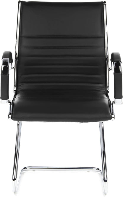 hjh OFFICE Parma V 660505 bezoekersstoel, leer, zwart/chroom, cantilever conferentiestoel met armleuningen