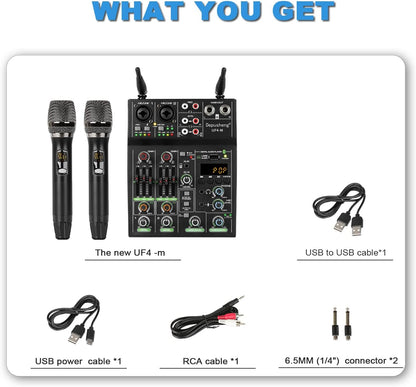 Audiomixer – Mixer – Mengpaneel – DJ Mixer – Geluidsmixer – 4-Kanaals Bluetooth – Draadloze Microfoonondersteuning – USB-Geluidskaart Met +48V Fantoomvoeding