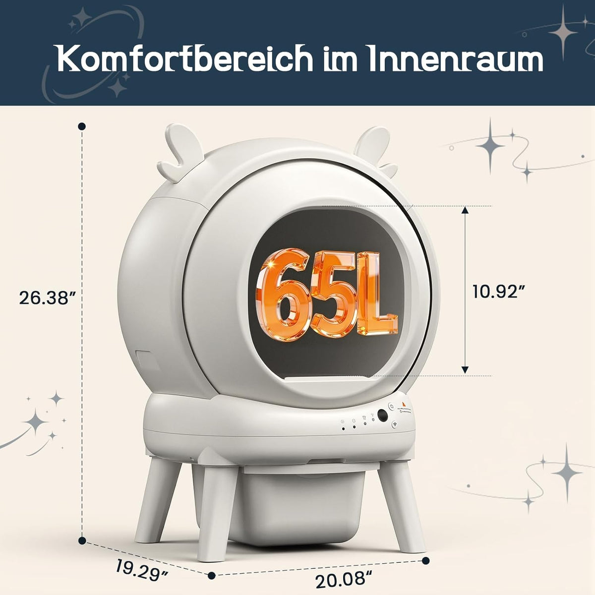 Zelfreinigende kattenbak, 65 liter, elektrische kattenbak met 9 veiligheidssensoren, 2,4 GHz app-bediening, automatische kattenbak, inklembeveiliging, veilige kattenbak, automatisch voor meerdere