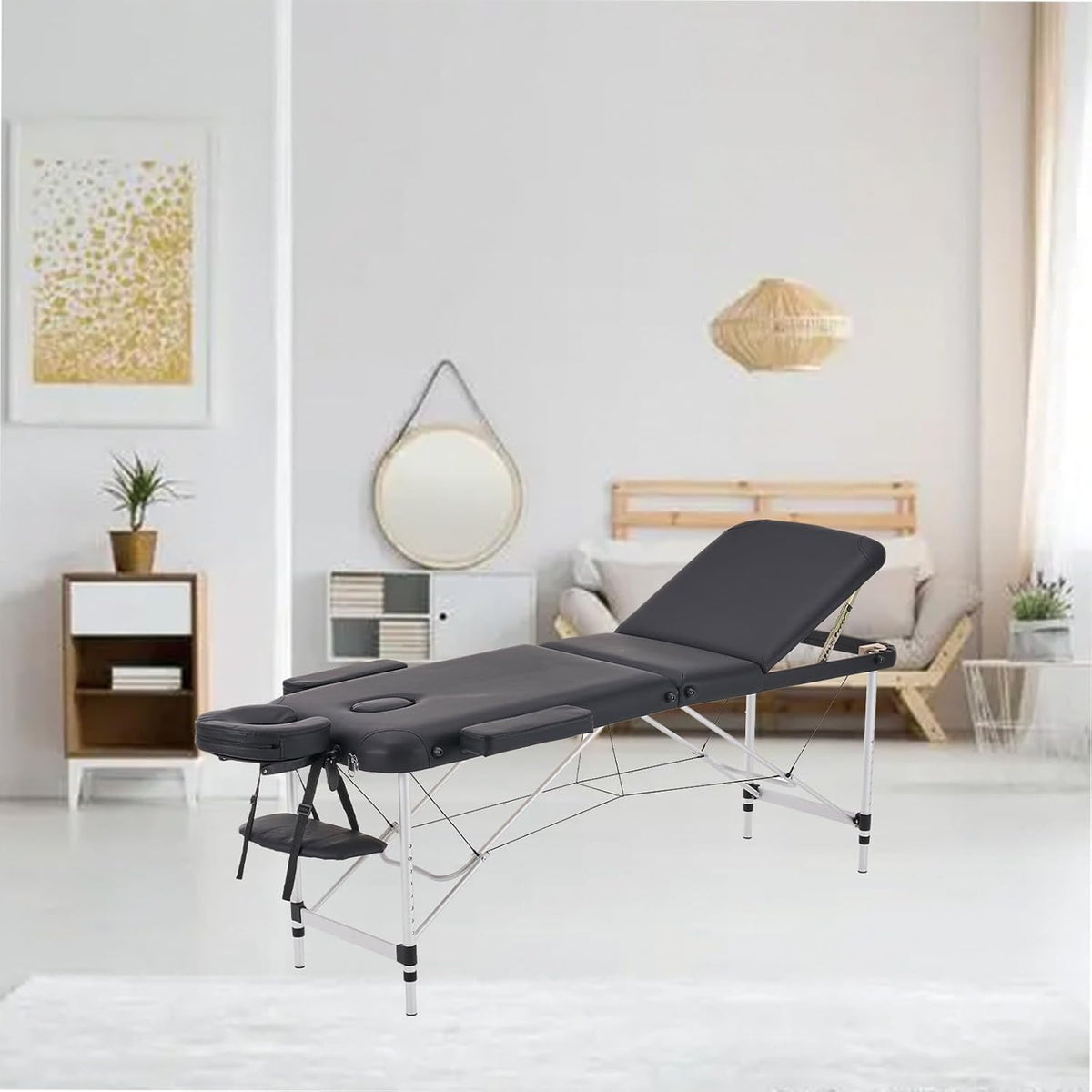 Massagetafel – Behandeltafel – Massagebed – Tattootafel – Esthetische Tafel – Zwart – Opvouwbaar En Draagbaar – Verstelbaar In 3 Delen Met Aluminiumlegering En 5 Cm Schuimvulling
