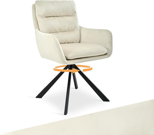 Eetkamerstoelen, draaibaar, set van 1 met armleuning, 360 graden draaibare enkele stoel met dubbele rugleuning, afneembaar zitkussen, fluweel, keukenstoel voor eetkamer en woonkamer, kantoor