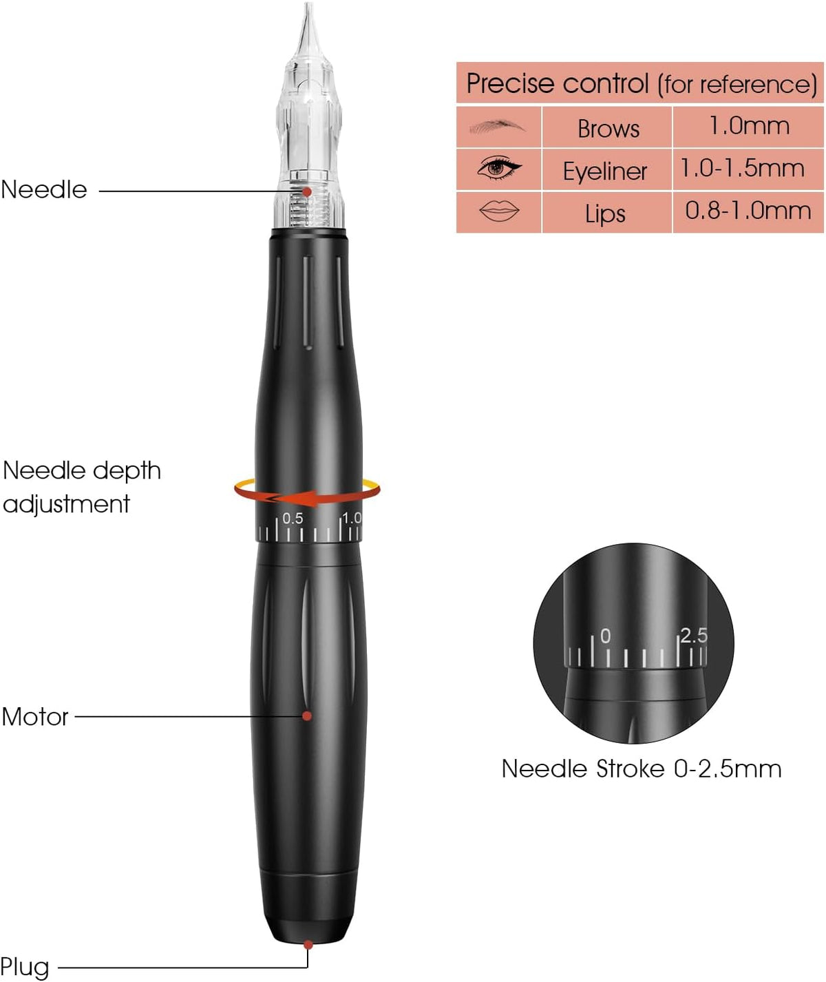 TATELF Digitale permanente make-upmachine, multifunctionele microbladmachine met voetpedaal, touch-control, power supply naalden voor wenkbrauw, eyeliner, lip