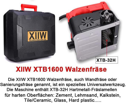 XIIW Betonfreesmachine voor Harde Oppervlakken, 1600 W 4000 rpm Rolfrees Renovatiefrees Betonfrees voor Tegel/Keramiek, Cement, Klei Zand, Kalksteen, Glas