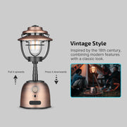 Campinglamp - Kampeerlamp - Retro Stijl - Dimbare - Verstelbaar - Draagbare - met Dubbele Lichtbron - Noodstroombank - USB Oplaadbaar - voor Camping - Noodsituatie - IPX5 Waterdicht - 500Lm - 16000 mAh - 12.3 x 22.5 x 12.3 cm - Vintage Koperen Afwerking