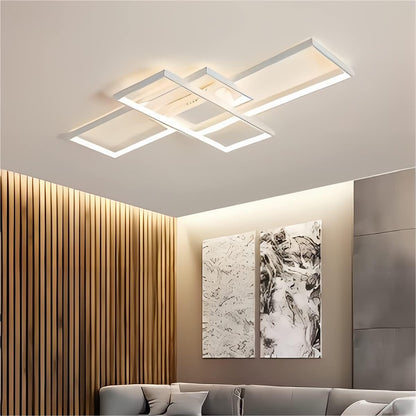 LED Plafondlamp, Moderne LED-Plafondlamp Wit 110cm met Afstandsbediening, Dimbaar Geometrisch Design Smart Lampen Woonkamer Plafond, Plafondverlichting voor Kantoor, Keuken, Slaapkamer