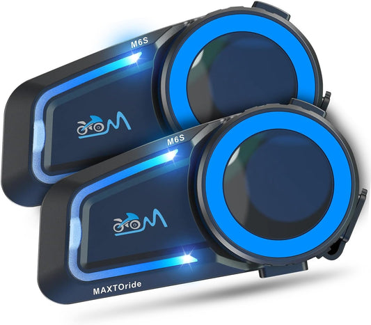 Motorfiets Bluetooth-headset【Mesh Intercom】【BT5.0 dubbele chip】 1000 M motorfiets communicatiesystemen 8 rijders motorhelm Bluetooth, CVC+DSP ruisonderdrukking muziek delen IP67 2Pack