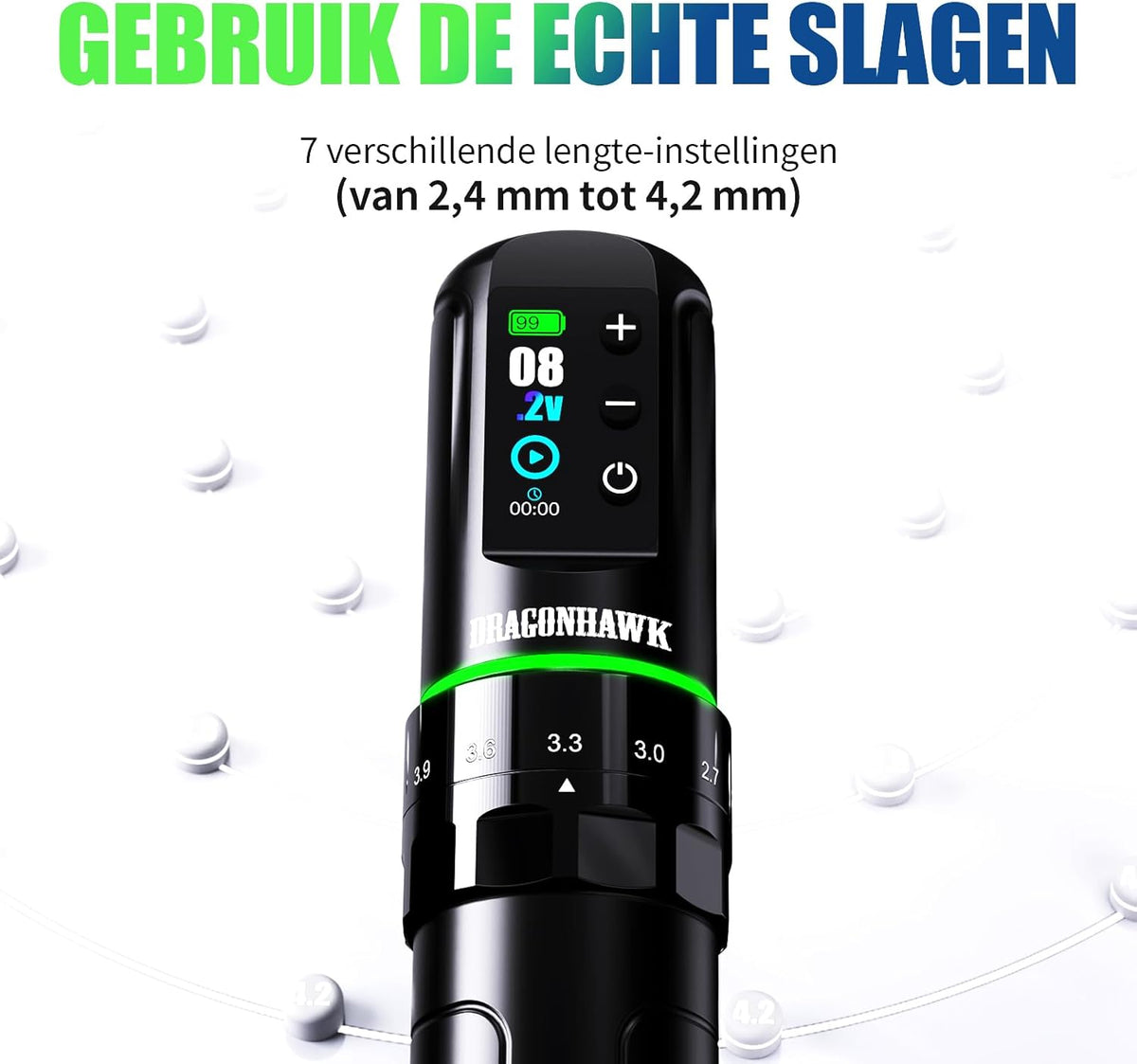 Dragonhawk L3 Tattoo Kit, Wireless Rotary Tattoo Gun Complete Pen Kit, 7 Strokes Length 2pcs Batteries 2000mAh Battery, RCA Connect,Tattoo Needles Cartridges for Beginners