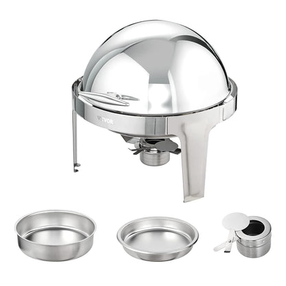 VEVOR DT-C1101 Ronde Catering Warmer Server Chafing Dish Buffet Set, Roestvrij Staal, Zilver