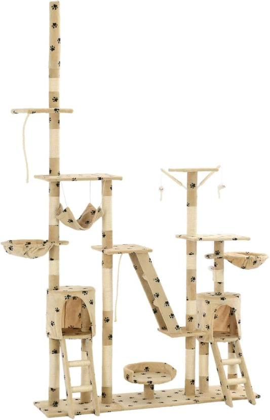 Krabpaal Kat – Krabboom Kat – Kattenboom – Speelboom Kat – Krabmeubel Kat – Met Sisal Touw Beklede Krabpalen – Verstelbaar 230-250 cm Hoog – Comfortabele Mandjes en Huisjes