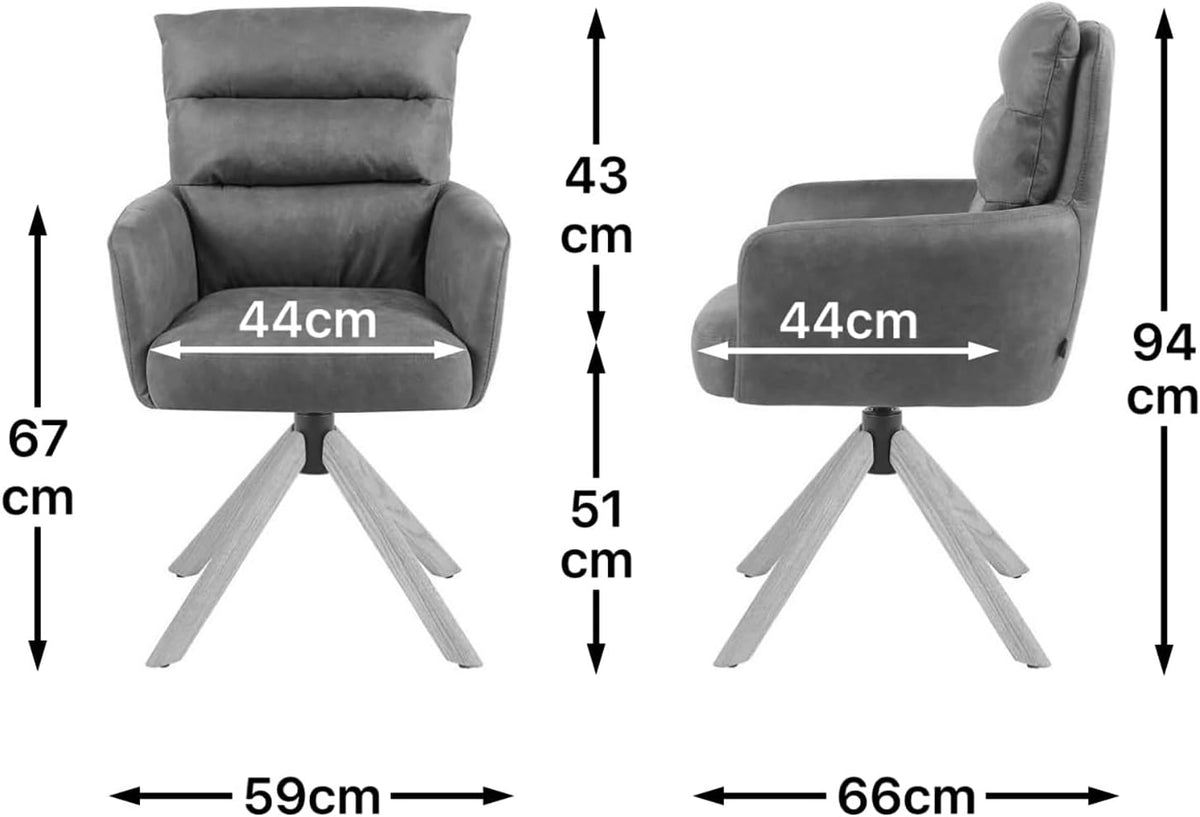 360° Draaibare Eetkamerstoel – Draaistoel – Stoel Met Armleuning – Zithoekstoel – Design Eetstoel – Crème Kleur – Natuurlijk Eikenhout Frame – Reset-functie