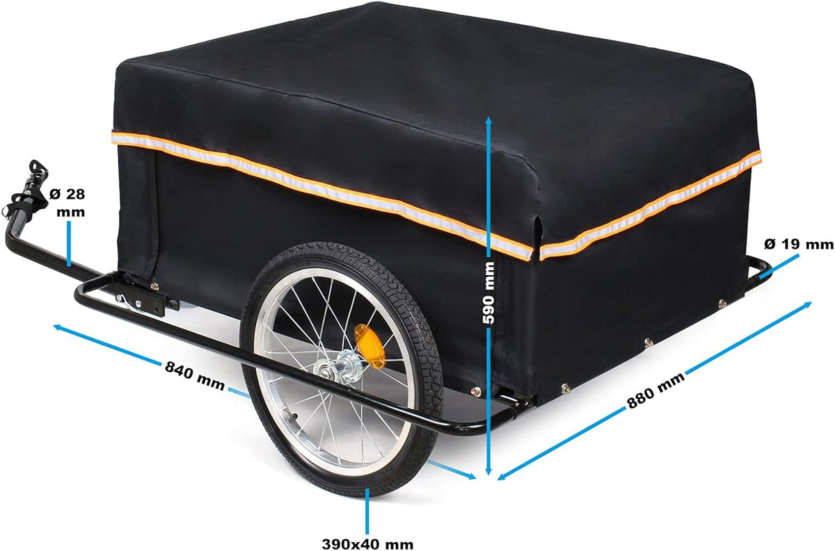 Wiltec fietsaanhanger tot 65kg, aanhangwagen 139 x 88 x 60 cm met wielbescherming, transportkar met inklapbare trekhaak en snelkoppeling