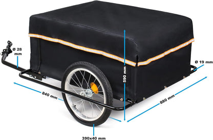 Wiltec fietsaanhanger tot 65kg, aanhangwagen 139 x 88 x 60 cm met wielbescherming, transportkar met inklapbare trekhaak en snelkoppeling