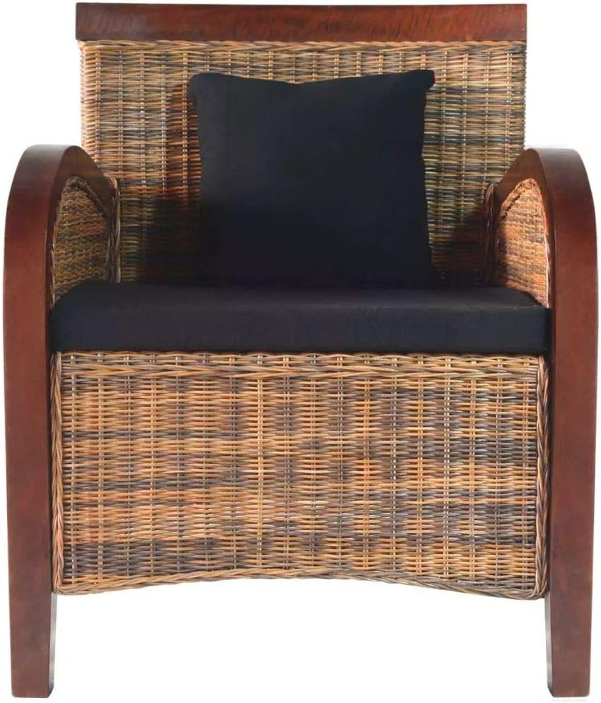 Tidyard Natural Rattan, Hand Braided Mango Wood Garden Chair Rattan Outdoor Rattan Chair Rattan Chair Rattan Lounge Chair Rattan 69 x 66 x 79 cm - QUORE
