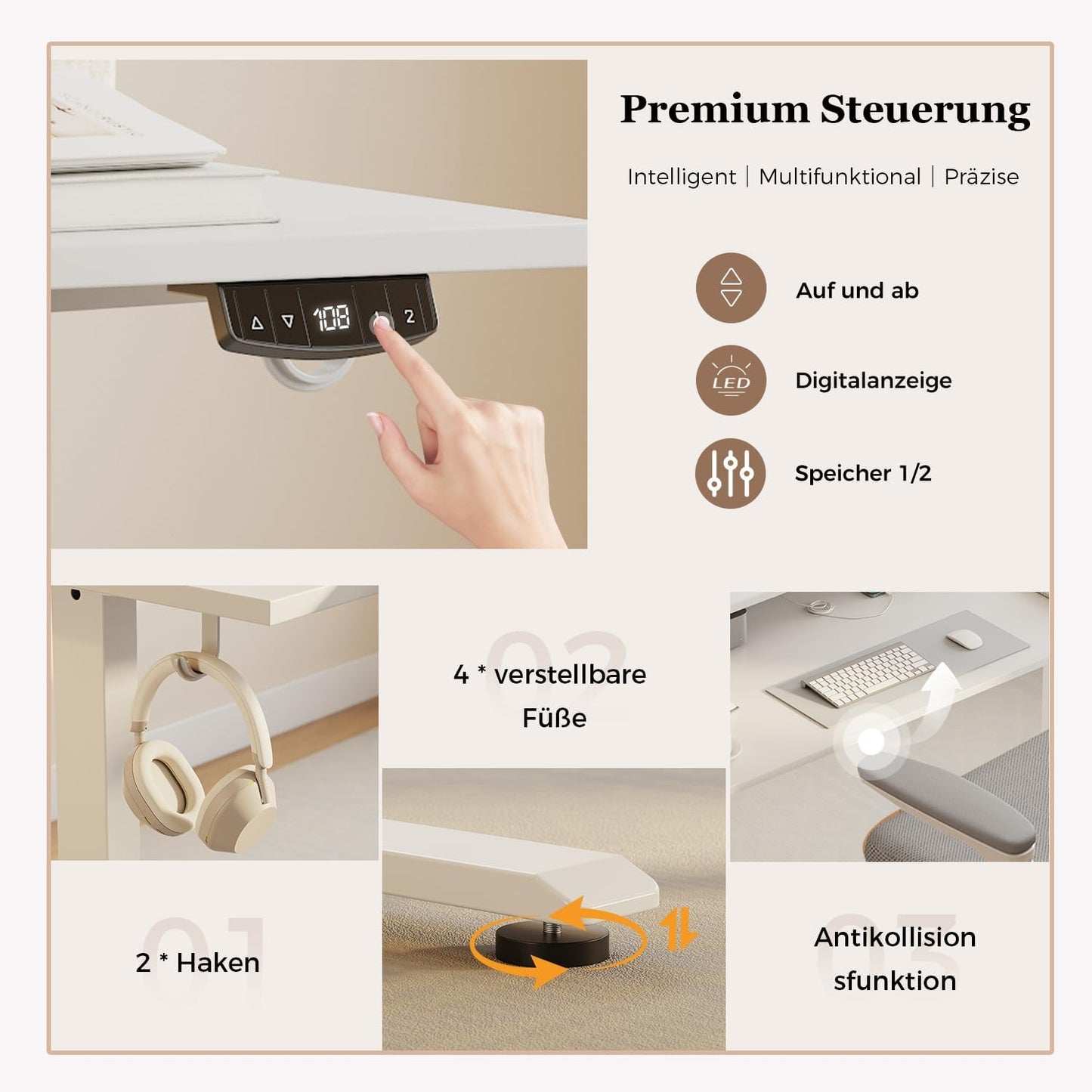 Klicelor Verstelbaar Bureau in Hoogte met Dubbele Lades, Elektrisch Verstelbaar Bureaux in Hoogte, Ergonomisch Sta bureau, 160x60, Wit