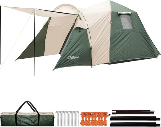 Chihee Campingtent, draagbare pop-up tent, familietent 2 deuren, onmiddellijke installatie, grote weerbestendige tent, 4 seizoenen tent met afgeschermde voortent