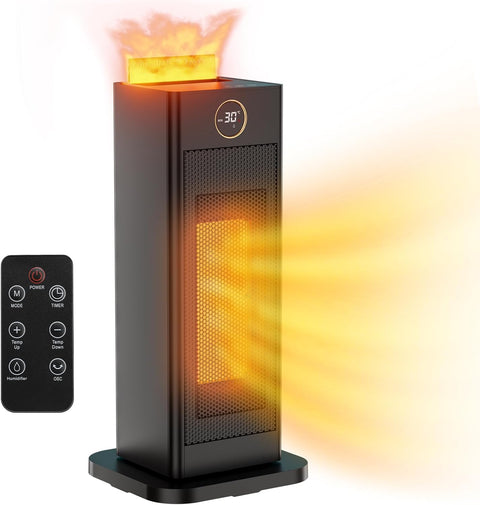 Elektrische Kachel - Keramische Ventilatorkachel - Kleine Elektrische Verwarming - 2000W - met Bevochtigingsfunctie - Sfeerlicht - Verwarmt Snel - Stil - 12 uur Timer - 3 Modi - Kantelbeveiliging - Afstandsbediening - voor Kamers - Thuis - Garage - Zwart